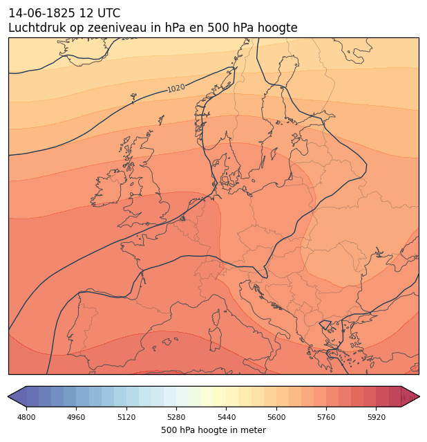 Weerkaart van 14 juni 1825 om 12 UTC