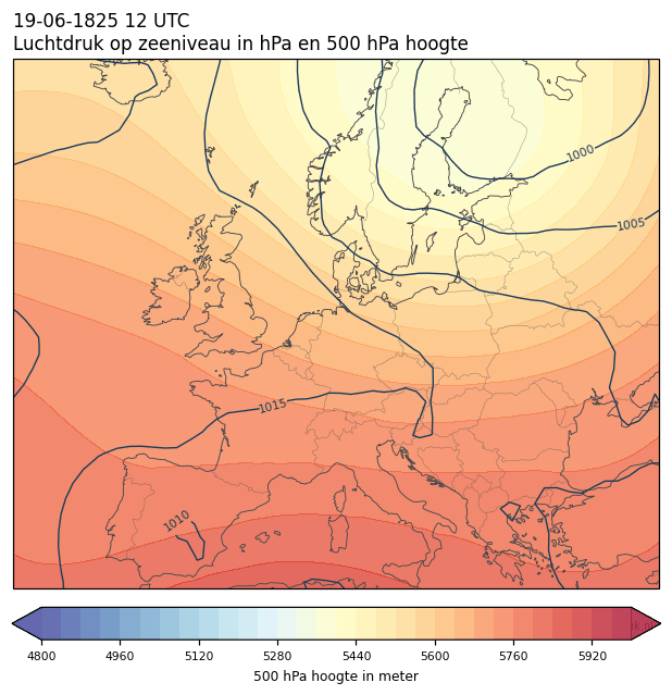 Weerkaart van 19 juni 1825 om 12 UTC