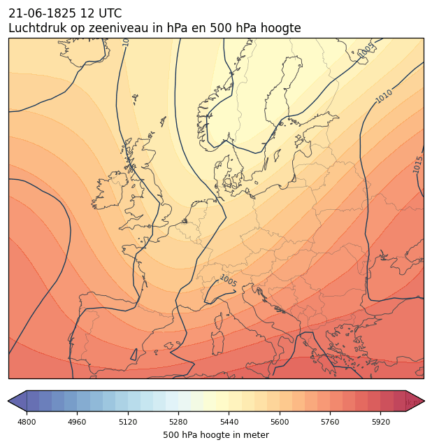 Weerkaart van 21 juni 1825 om 12 UTC