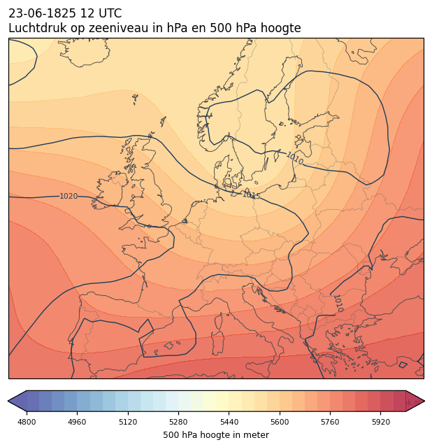 Weerkaart van 23 juni 1825 om 12 UTC