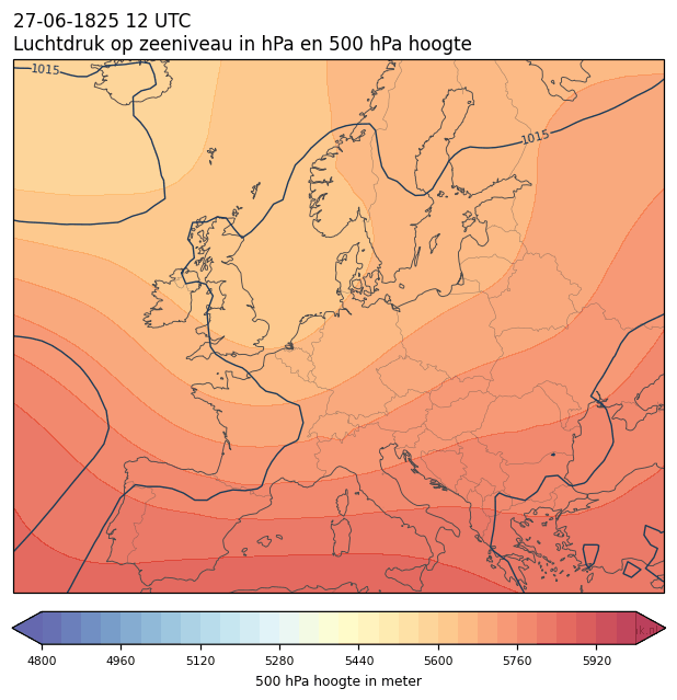 Weerkaart van 27 juni 1825 om 12 UTC