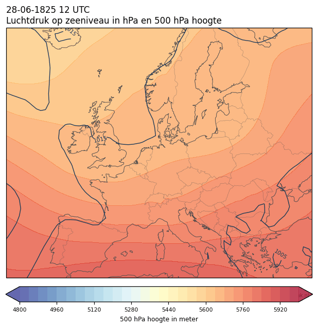 Weerkaart van 28 juni 1825 om 12 UTC