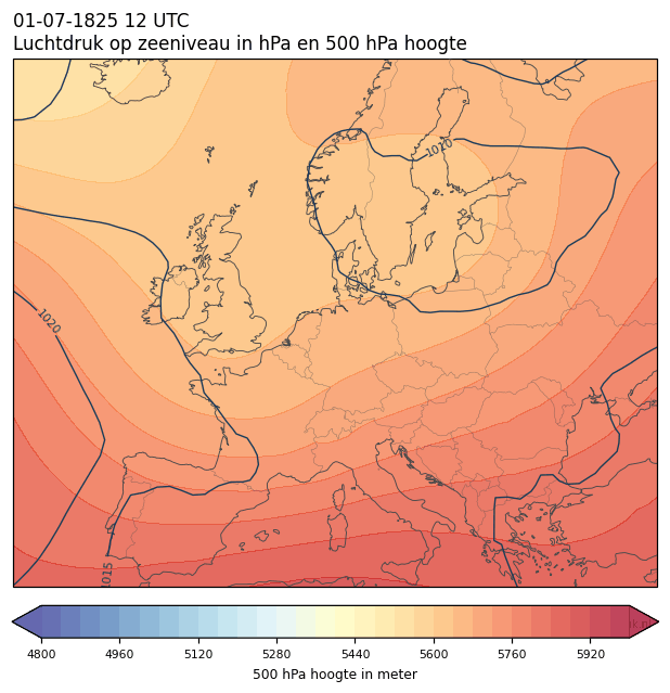 Weerkaart van 1 juli 1825 om 12 UTC