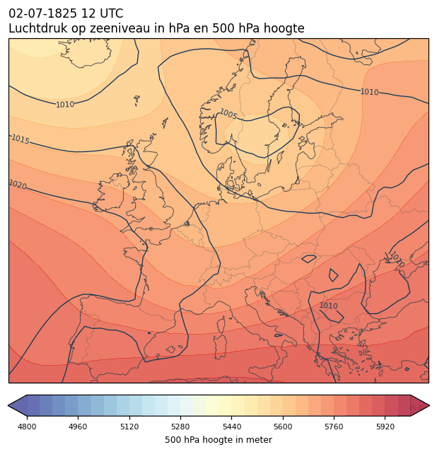 Weerkaart van 2 juli 1825 om 12 UTC