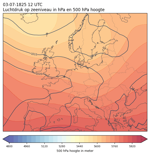 Weerkaart van 3 juli 1825 om 12 UTC