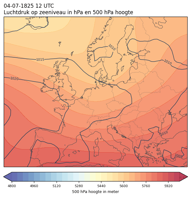 Weerkaart van 4 juli 1825 om 12 UTC