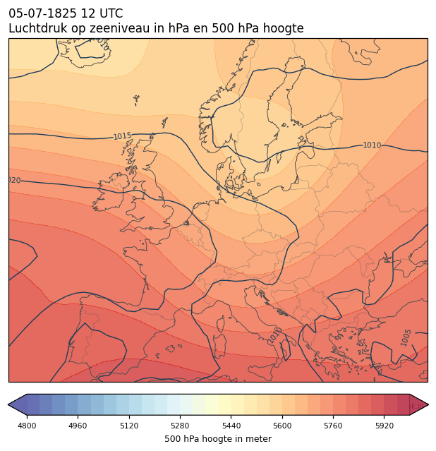 Weerkaart van 5 juli 1825 om 12 UTC