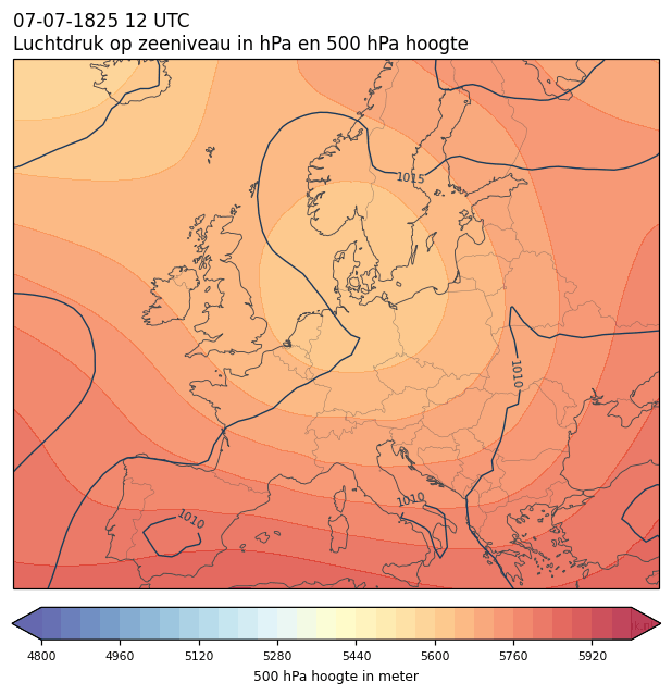 Weerkaart van 7 juli 1825 om 12 UTC