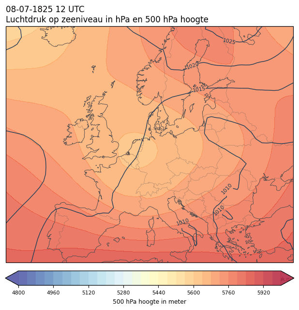 Weerkaart van 8 juli 1825 om 12 UTC
