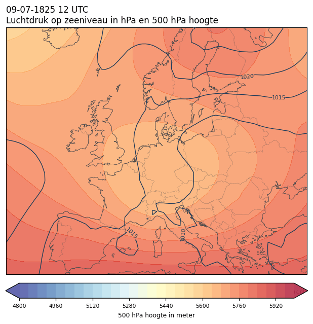 Weerkaart van 9 juli 1825 om 12 UTC