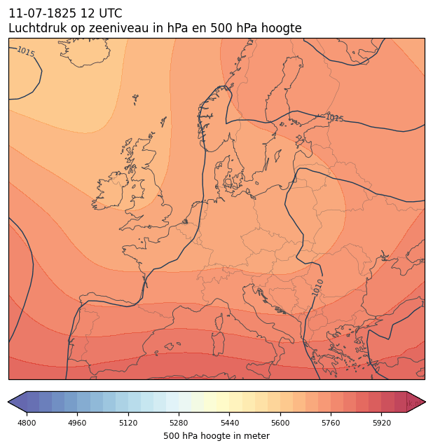 Weerkaart van 11 juli 1825 om 12 UTC