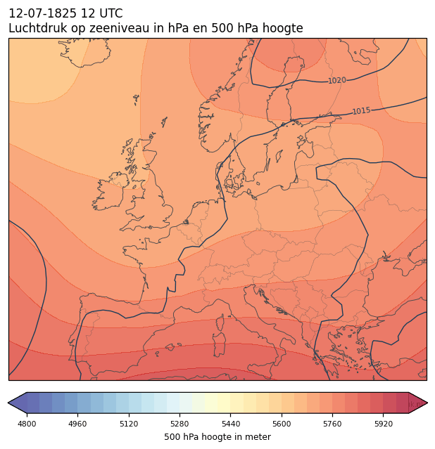 Weerkaart van 12 juli 1825 om 12 UTC