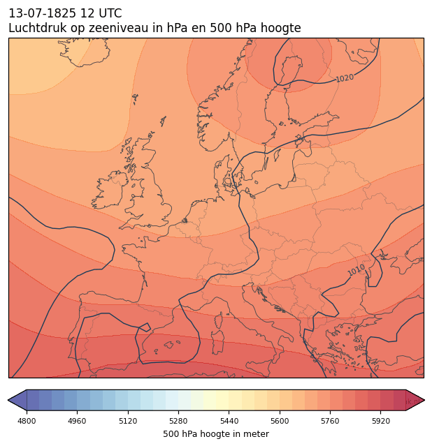 Weerkaart van 13 juli 1825 om 12 UTC