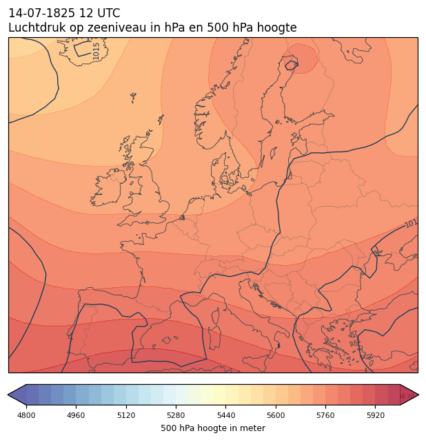 Weerkaart van 14 juli 1825 om 12 UTC