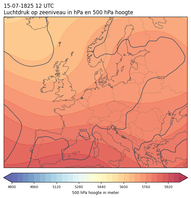 Weerkaart van 15 juli 1825 om 12 UTC