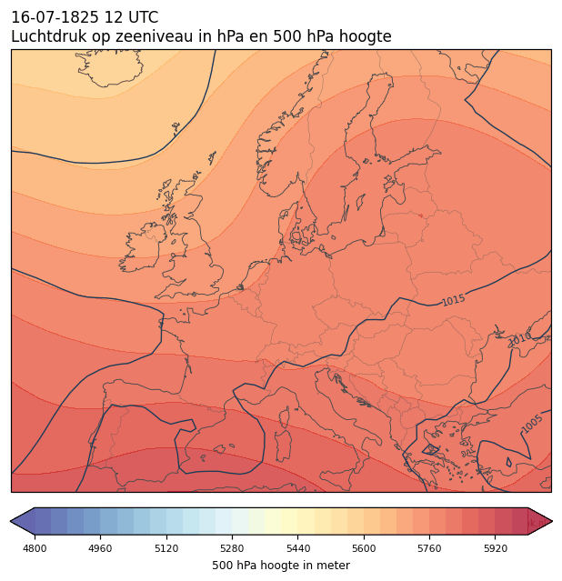 Weerkaart van 16 juli 1825 om 12 UTC