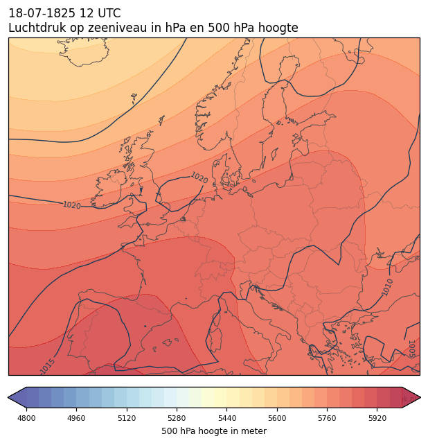 Weerkaart van 18 juli 1825 om 12 UTC