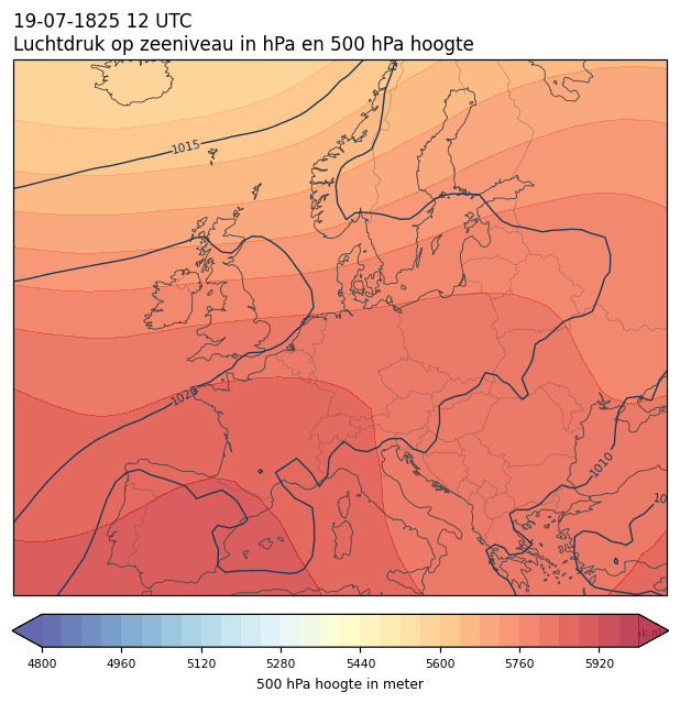 Weerkaart van 19 juli 1825 om 12 UTC