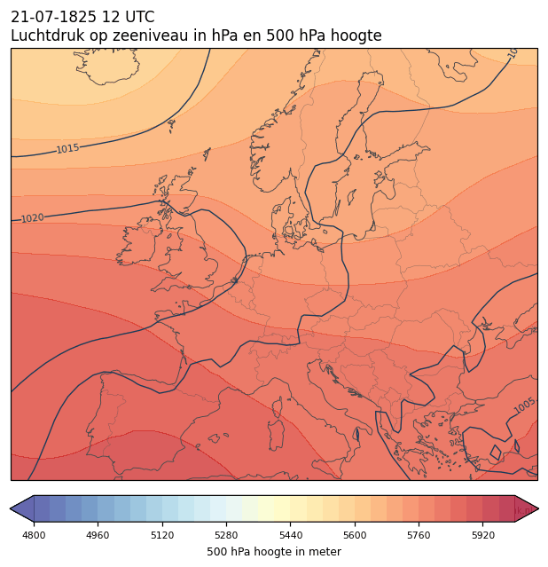 Weerkaart van 21 juli 1825 om 12 UTC
