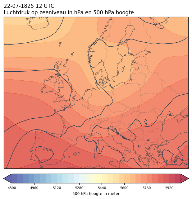 Weerkaart van 22 juli 1825 om 12 UTC