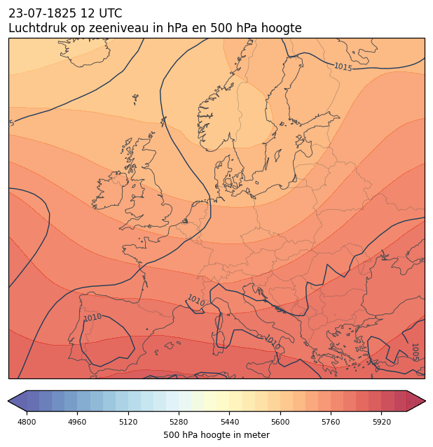Weerkaart van 23 juli 1825 om 12 UTC