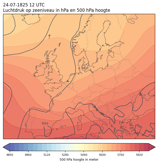 Weerkaart van 24 juli 1825 om 12 UTC