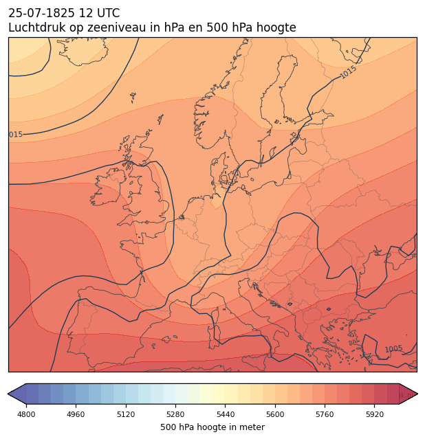 Weerkaart van 25 juli 1825 om 12 UTC
