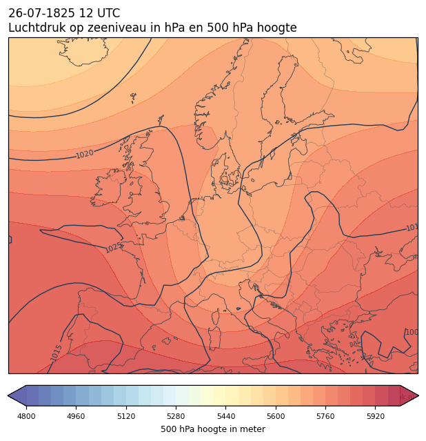 Weerkaart van 26 juli 1825 om 12 UTC