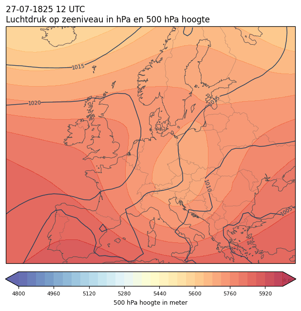 Weerkaart van 27 juli 1825 om 12 UTC