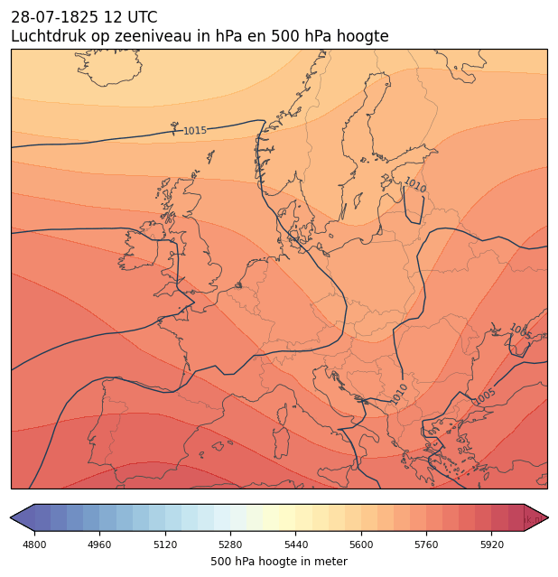 Weerkaart van 28 juli 1825 om 12 UTC