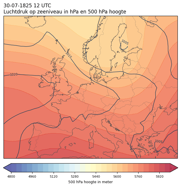 Weerkaart van 30 juli 1825 om 12 UTC
