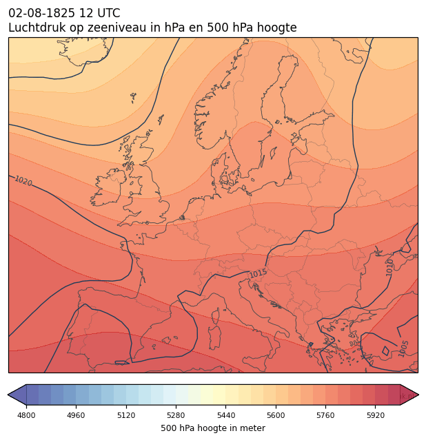 Weerkaart van 2 augustus 1825 om 12 UTC
