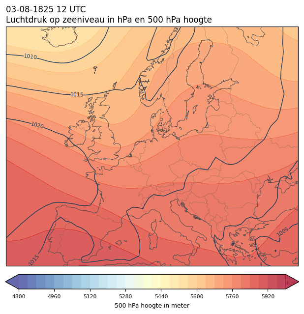 Weerkaart van 3 augustus 1825 om 12 UTC