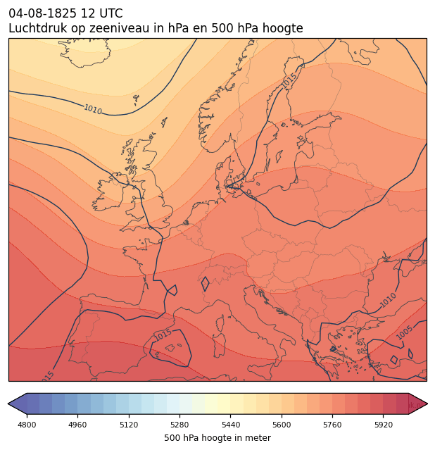Weerkaart van 4 augustus 1825 om 12 UTC
