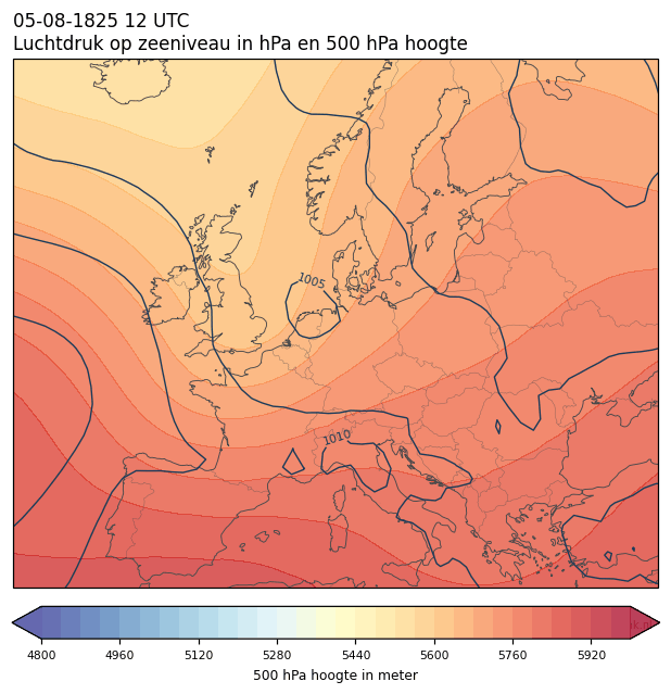 Weerkaart van 5 augustus 1825 om 12 UTC