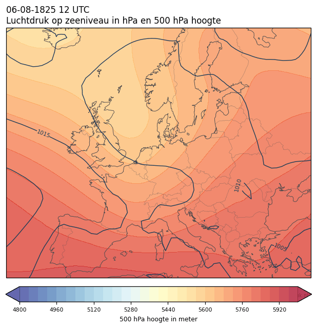 Weerkaart van 6 augustus 1825 om 12 UTC