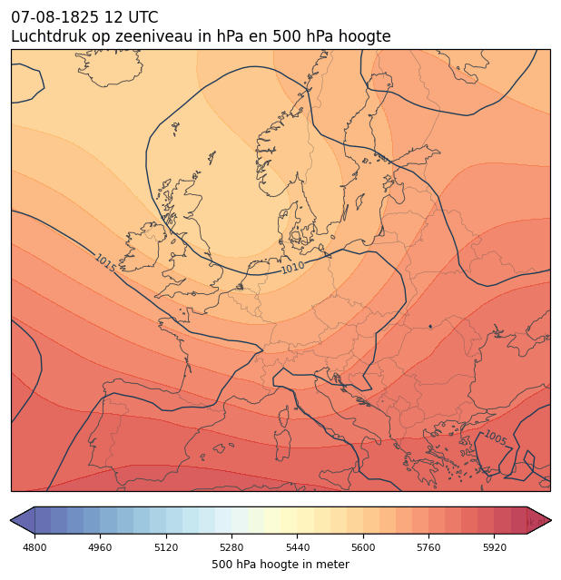 Weerkaart van 7 augustus 1825 om 12 UTC