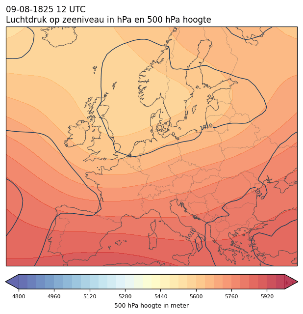 Weerkaart van 9 augustus 1825 om 12 UTC