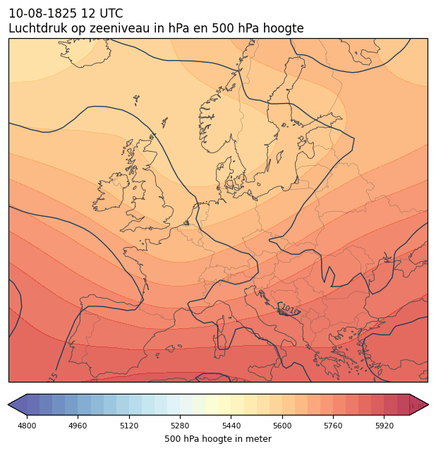 Weerkaart van 10 augustus 1825 om 12 UTC
