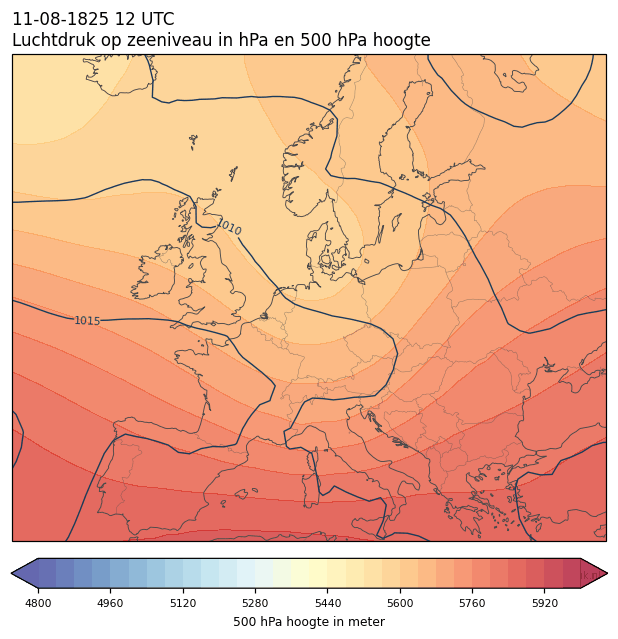 Weerkaart van 11 augustus 1825 om 12 UTC