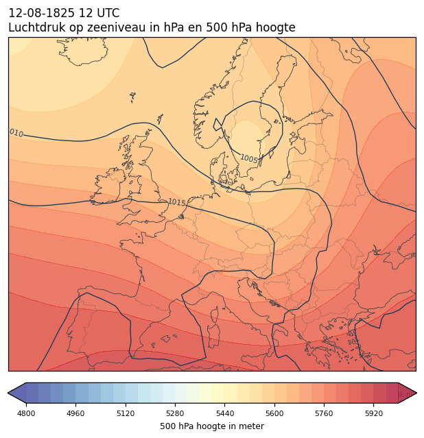 Weerkaart van 12 augustus 1825 om 12 UTC