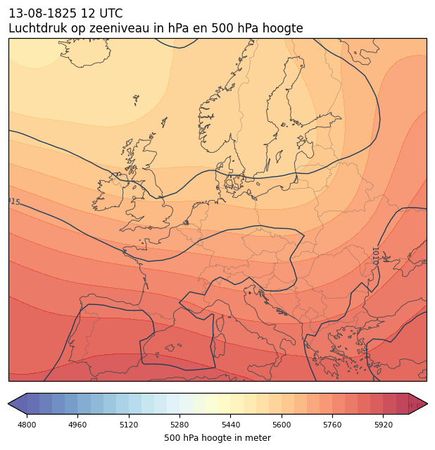 Weerkaart van 13 augustus 1825 om 12 UTC