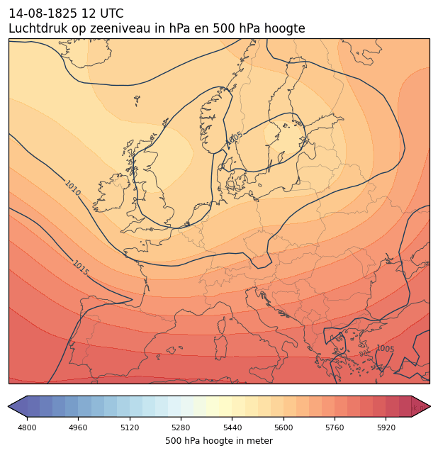 Weerkaart van 14 augustus 1825 om 12 UTC
