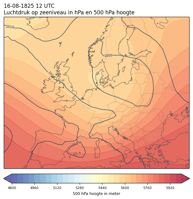 Weerkaart van 16 augustus 1825 om 12 UTC