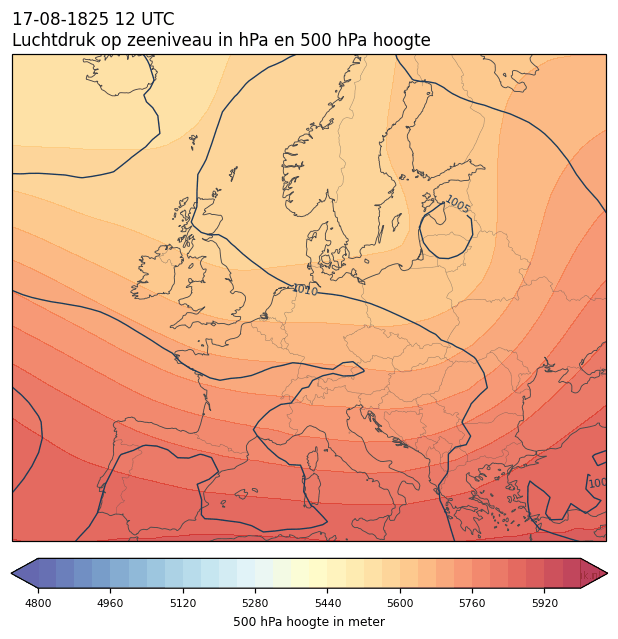 Weerkaart van 17 augustus 1825 om 12 UTC