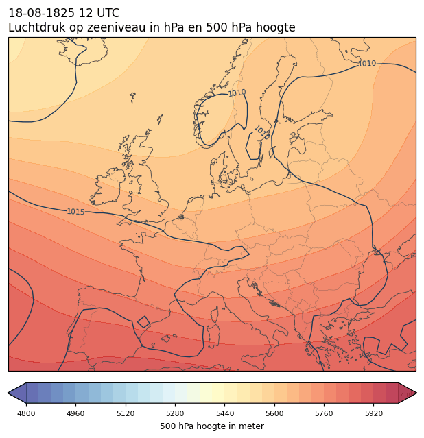 Weerkaart van 18 augustus 1825 om 12 UTC