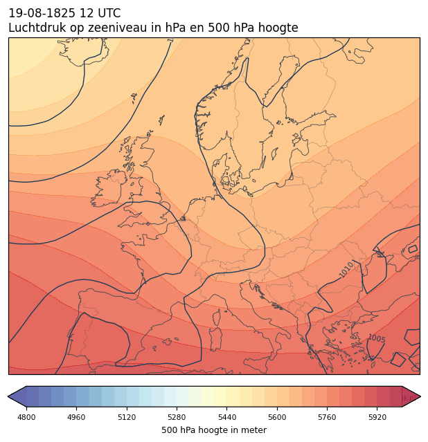 Weerkaart van 19 augustus 1825 om 12 UTC