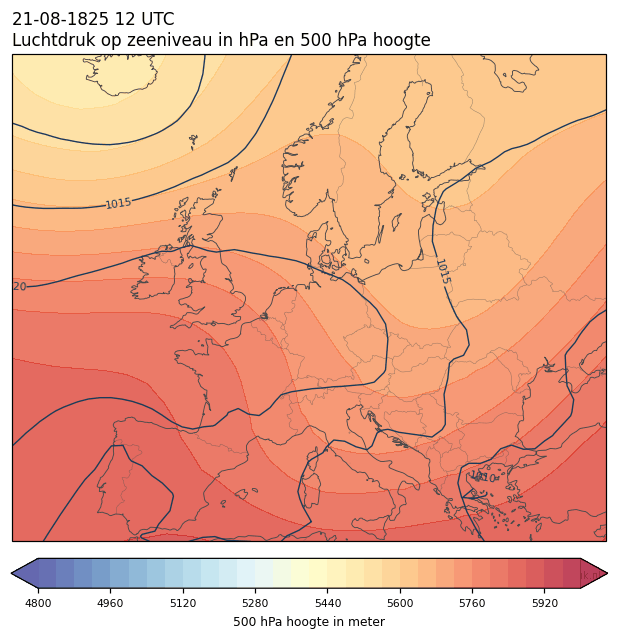 Weerkaart van 21 augustus 1825 om 12 UTC