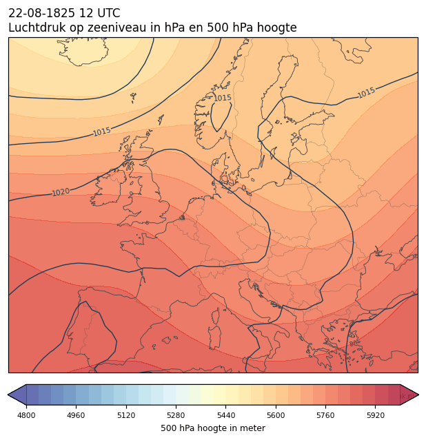 Weerkaart van 22 augustus 1825 om 12 UTC