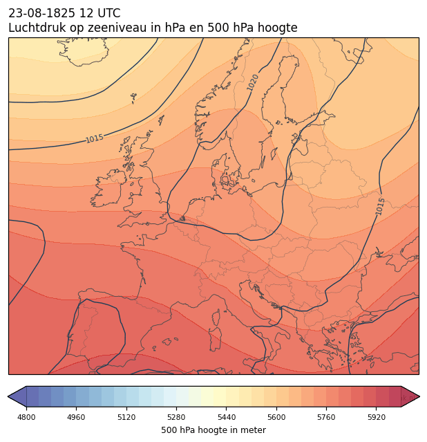Weerkaart van 23 augustus 1825 om 12 UTC